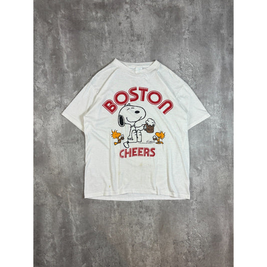Vintage 1980s Peanuts Snoopy Cheers Boston TV Show Promo T-Shirt Size Medium