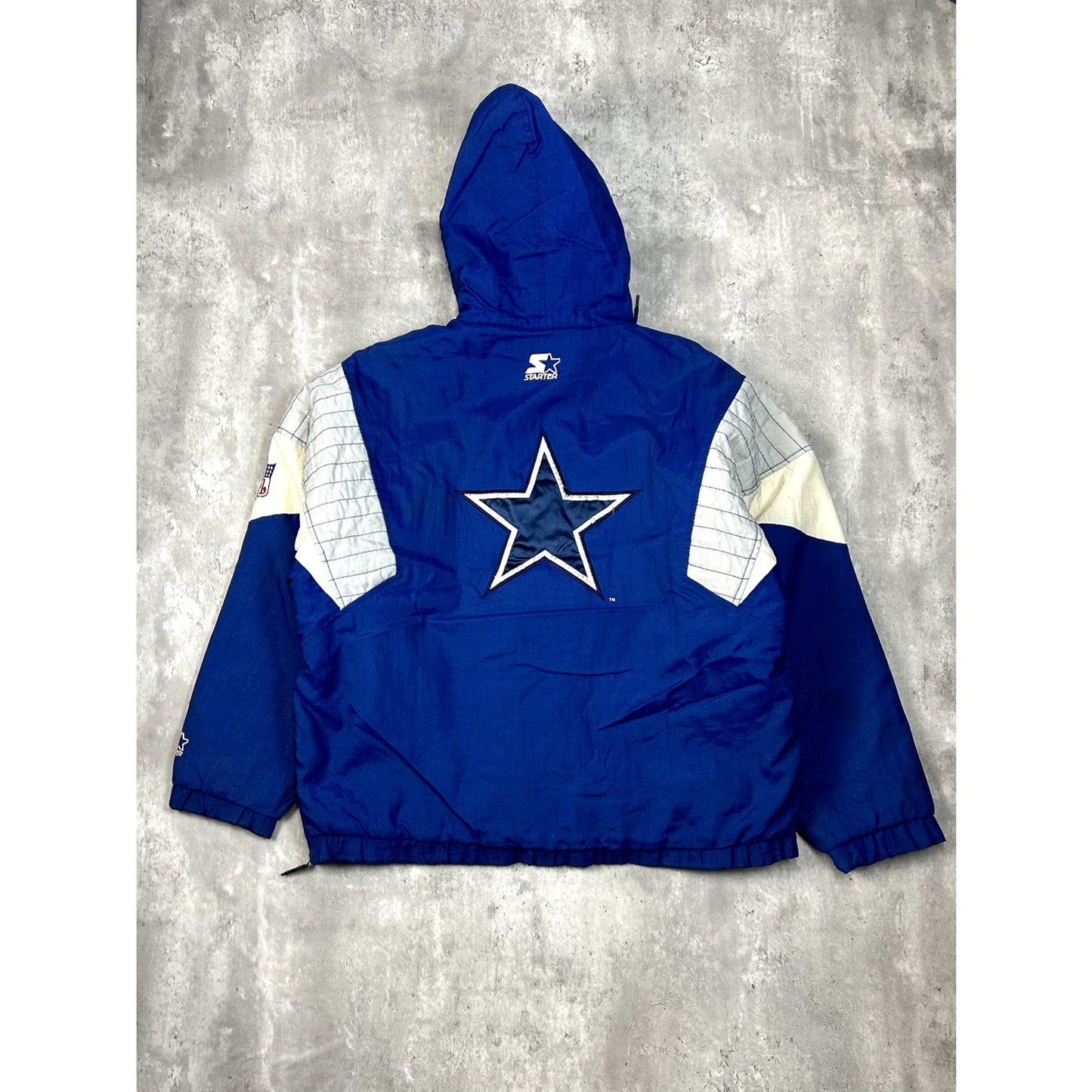 Vintage Dallas Cowboys NFL Insulated Starter 1/2 Zip Hooded Jacket Size Large