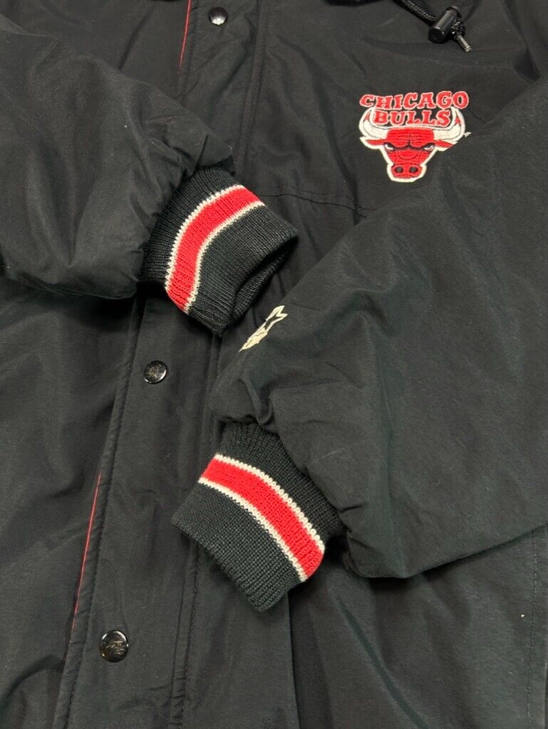 Vintage 90s Chicago Bulls NBA Hooded Full Zip Starter Bomber Jacket Size Small