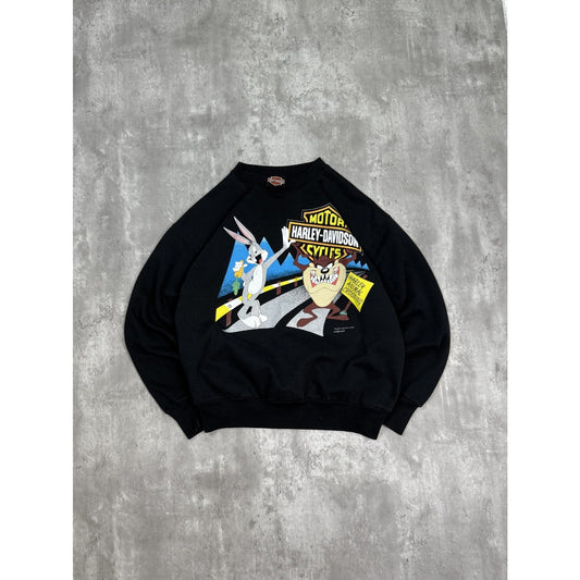 Vintage 1993 Harley Davidson Looney Tunes Cartoon Graphic Sweatshirt Size Large