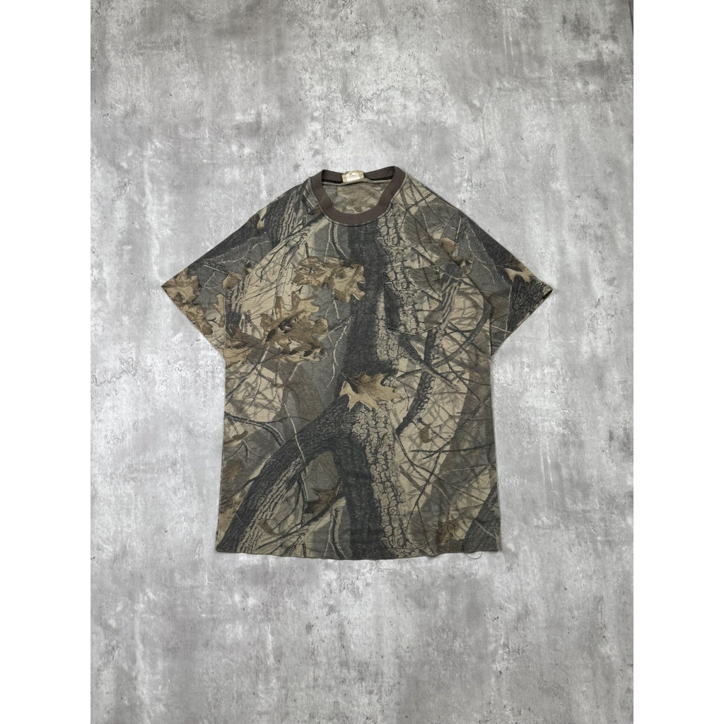 Vintage 90s Realtree Hardwoods Tree Camo Hunting T-Shirt Size Large