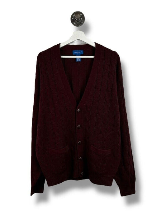 Vintage 90s Town Craft Cable Knit Pocketed Cardigan Knit Sweater Size XL Maroon