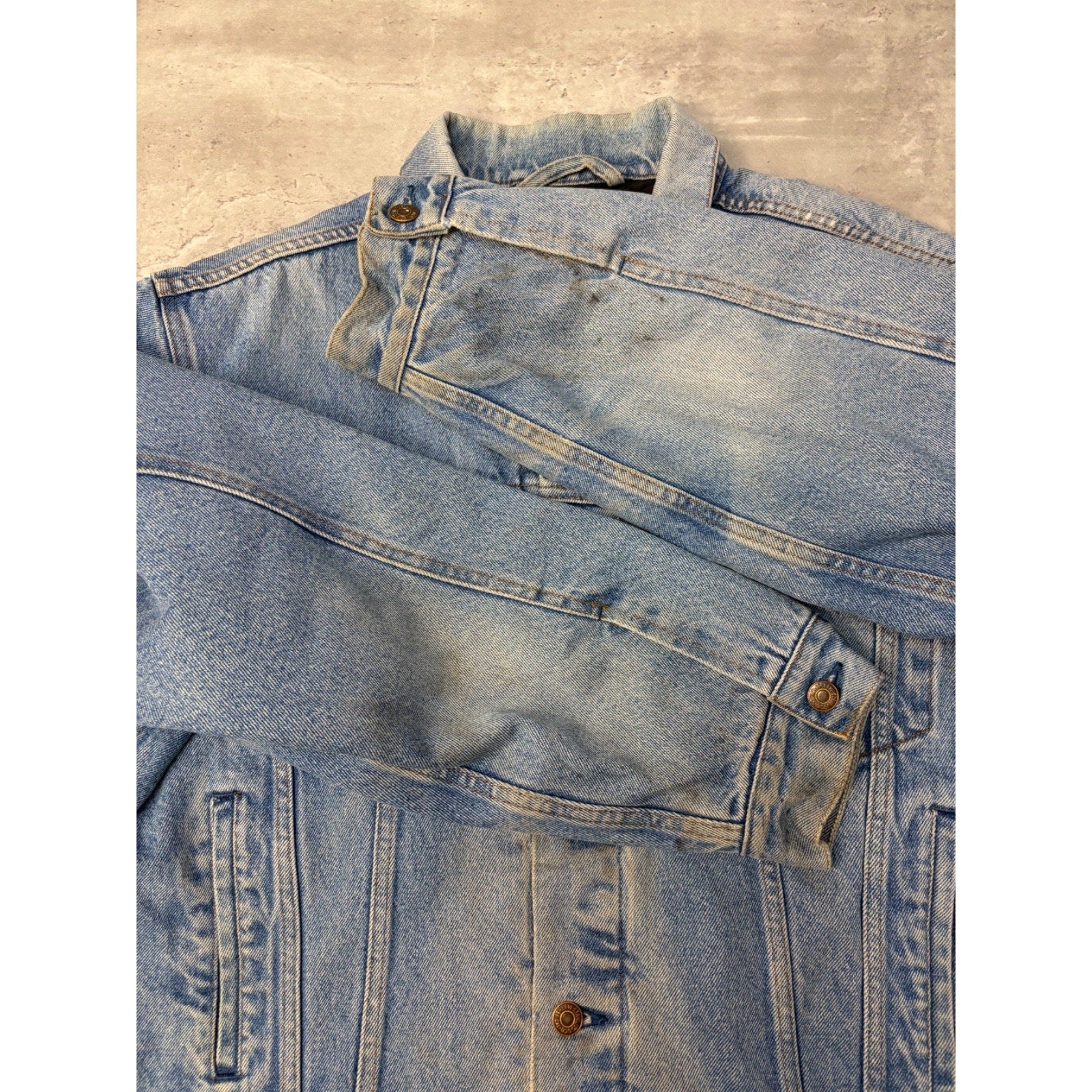 VTG 80s Levis Orange Tab Quilted Lined Medium Wash Denim Trucker Jacket Sz Large