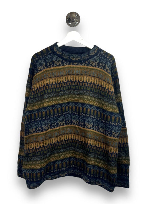 Vintage Abstract Stripe Pattern Pullover Knit Sweater Size XL Multicolor