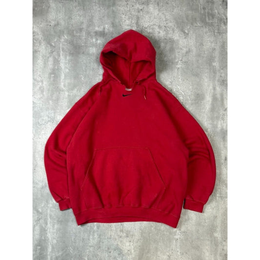 Vintage 90s Nike Embroidered Middle Swoosh Hooded Sweatshirt Size Large Red