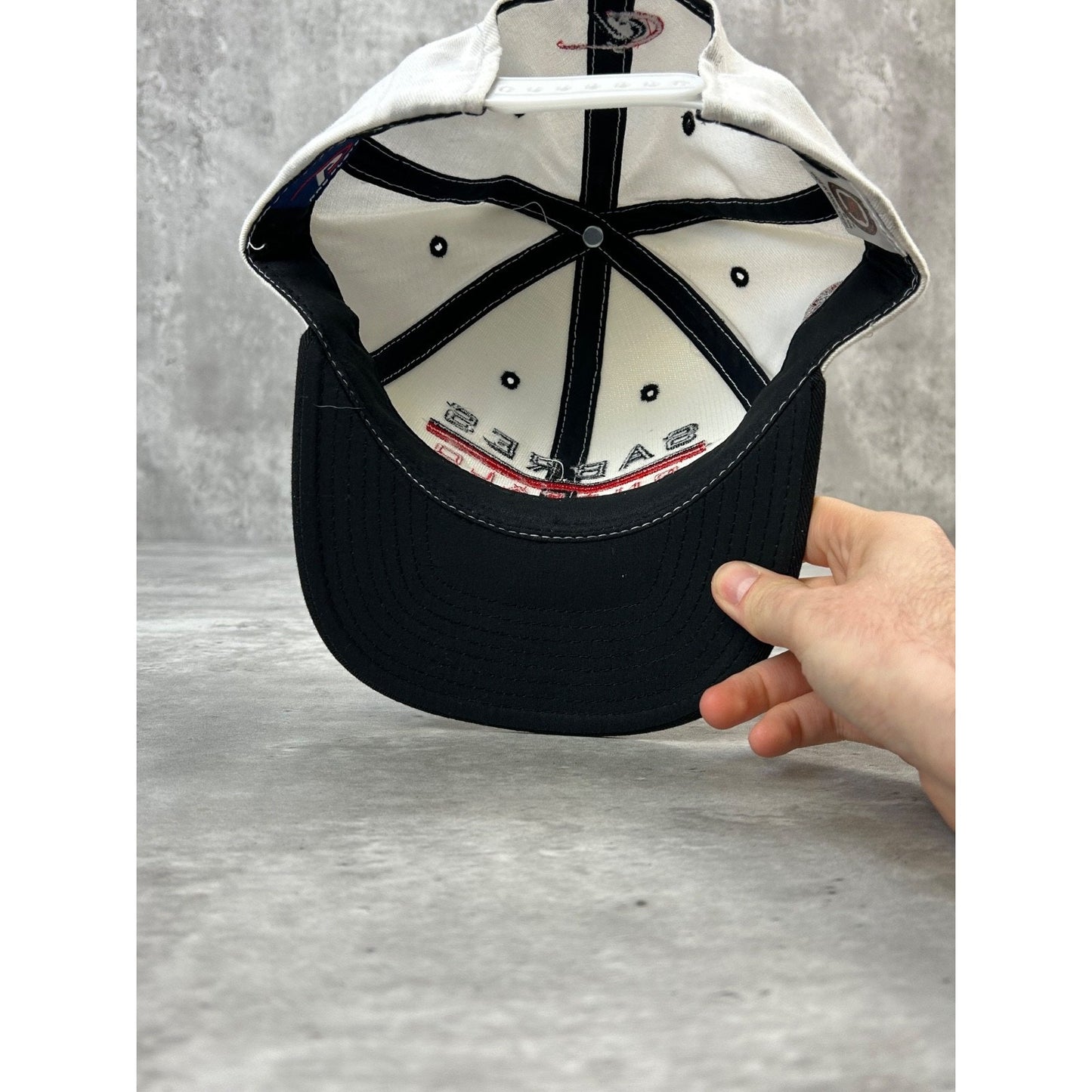 Vintage 90s Buffalo Sabres NHL Embroidered Goat Head Spellout Snapback Hat OSFA