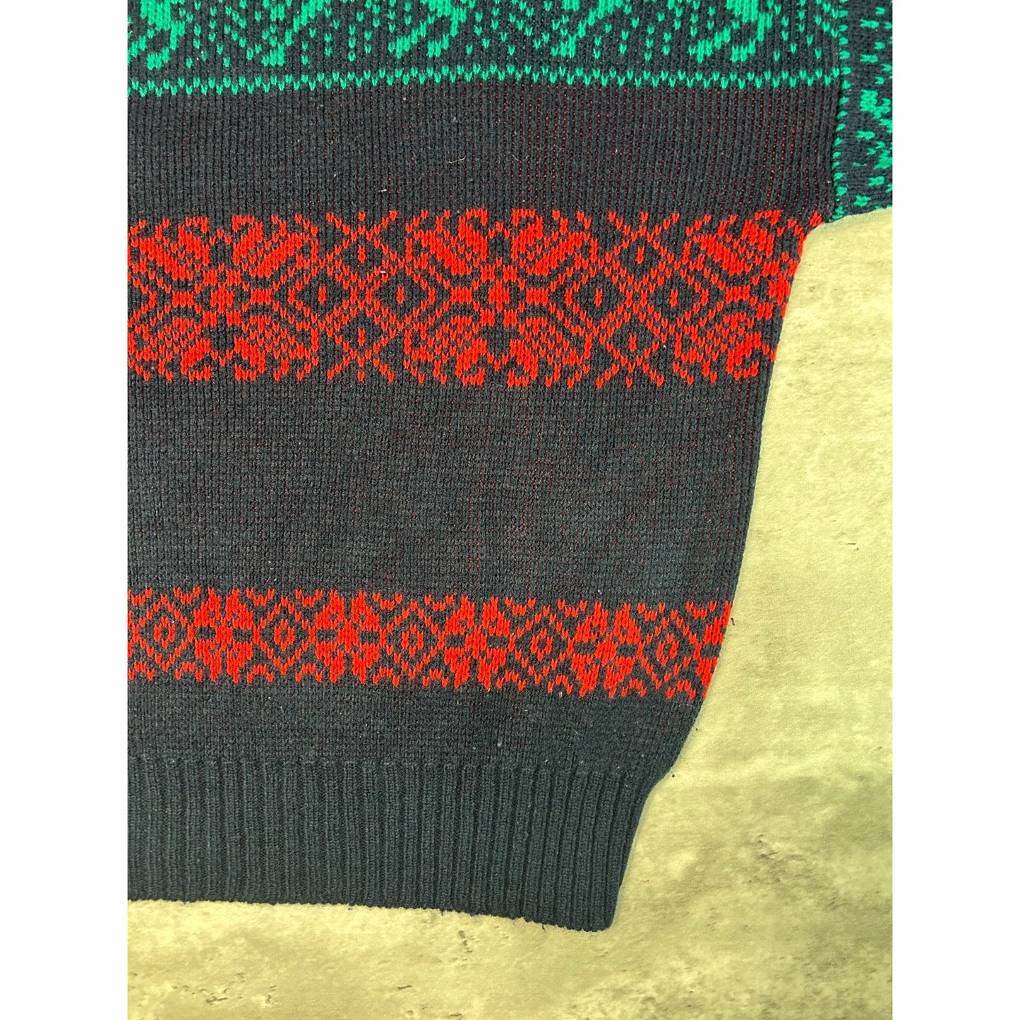 Vintage 90s Code Identification Abstract Striped Reindeer Knit Sweater Sz Large