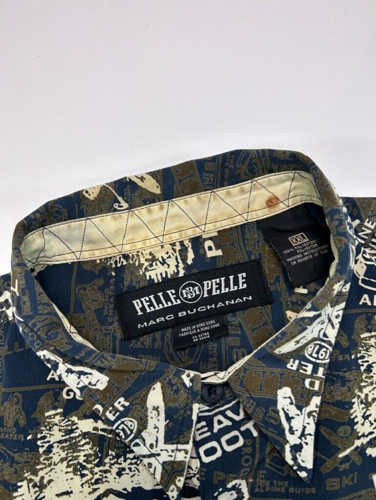 Vintage Pelle Pelle Skiing All Over Print Long Sleeve Button Up Shirt Size XL