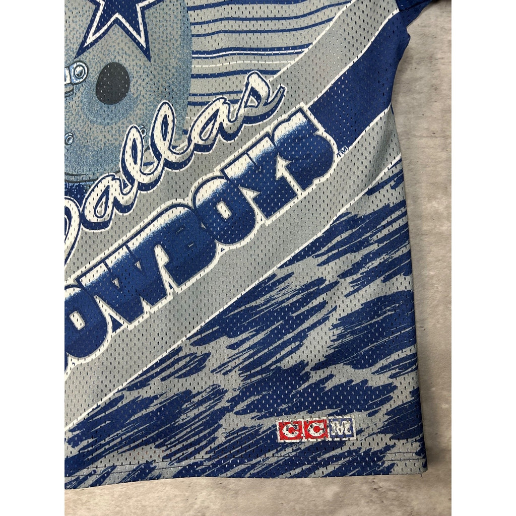 Vintage 90s Dallas Cowboys NFL All Over Print CCM Maska Football Jersey Size M