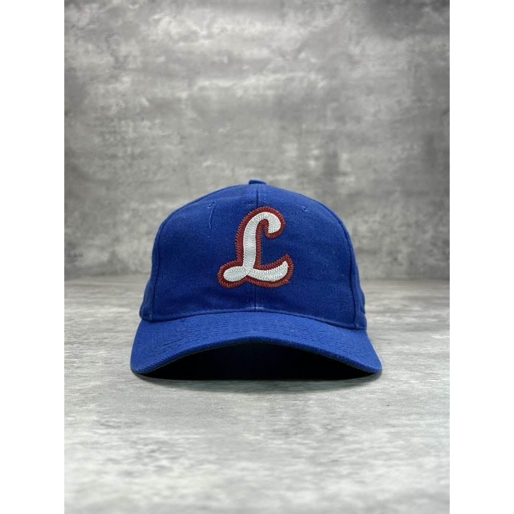 Vintage 90s Embroidered Cursive L Snapback Hat OSFA Blue