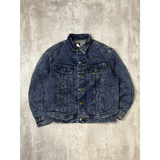 Vintage 90s Lee Dark Acid Wash Denim Trucker Jacket Size Large Blue