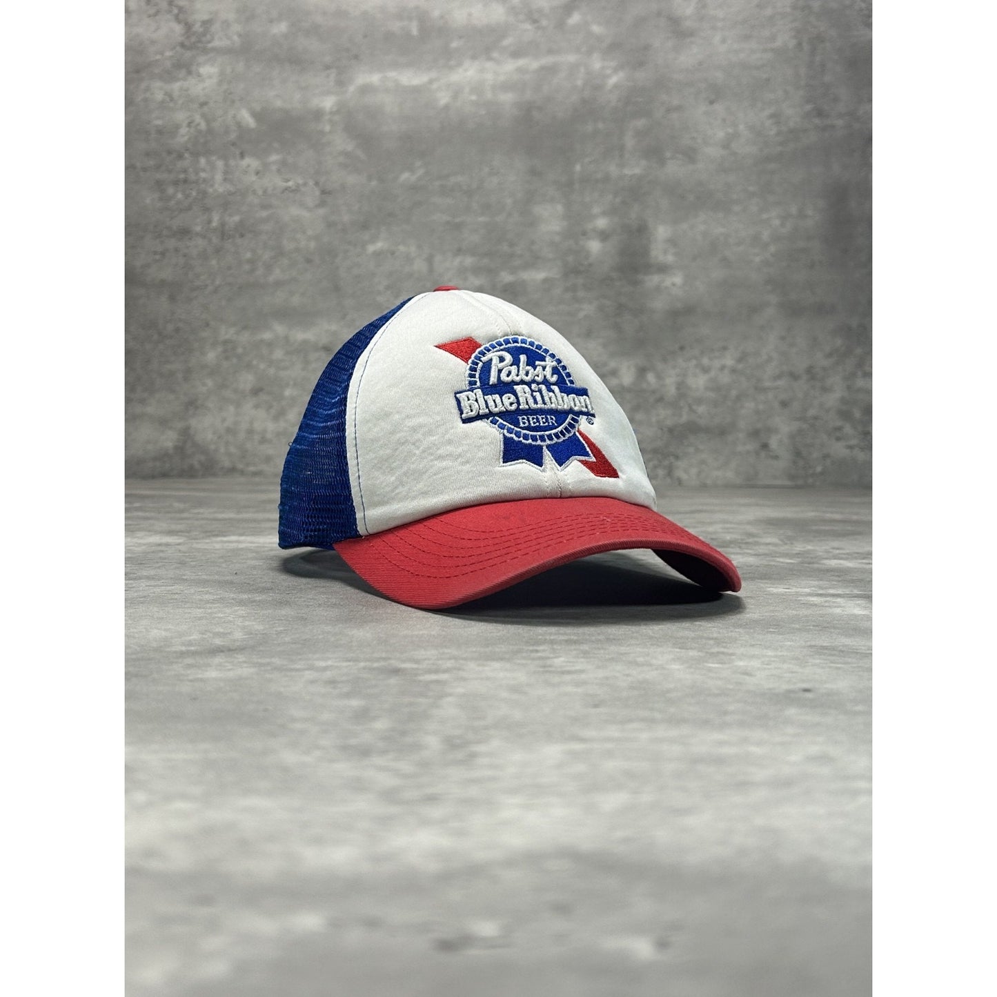 Vintage 90s Pabst Blue Ribbon Embroidered Beer Promo Trucker Snapback Hat OSFA