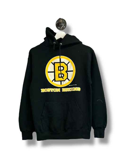 Vintage 1989 Boston Bruins NHL Spell Out Logo Hooded Sweatshirt Size Medium