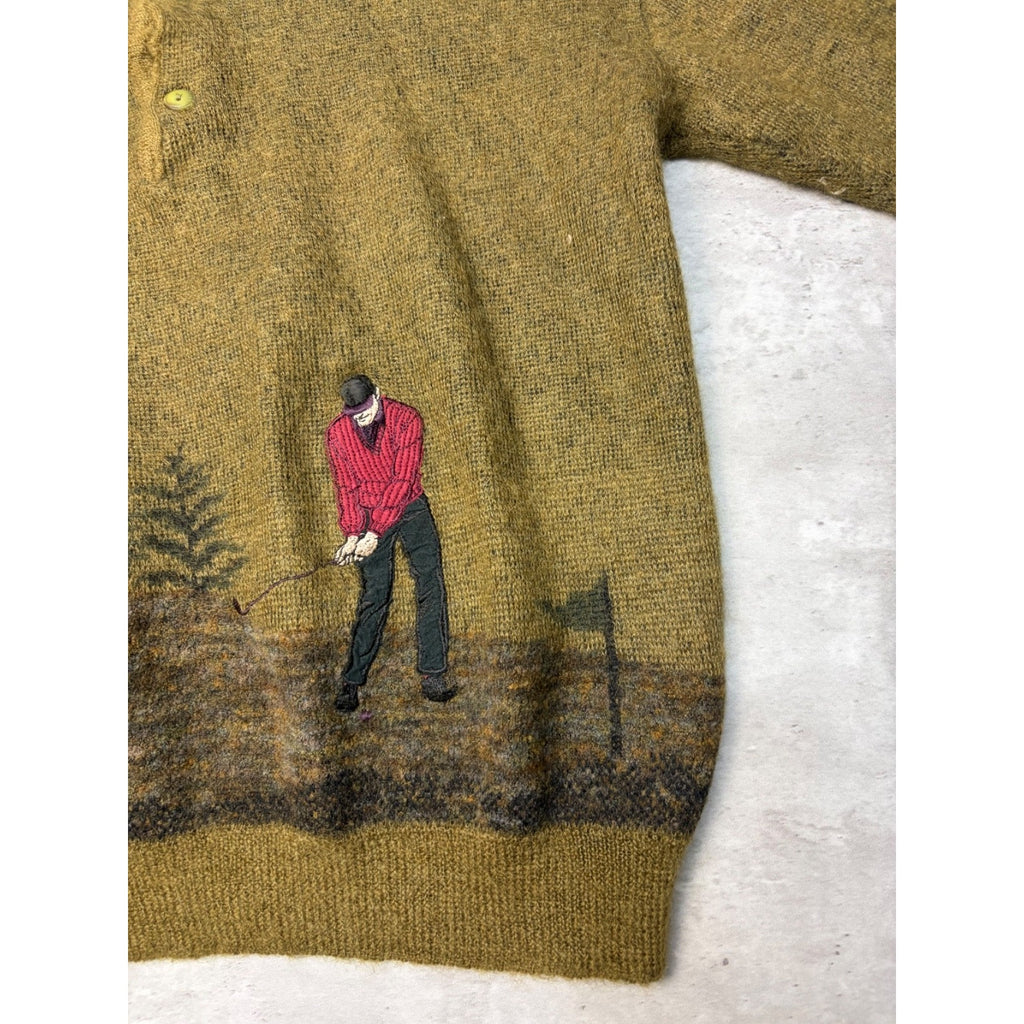 Vintage Montecelli Embroidered Golf 1/4 Button Knit Sweater Size Small