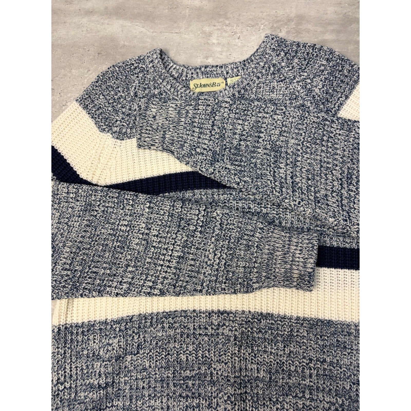 Vintage St Johns Bay Striped Pullover Knit Sweater Size Large Tall
