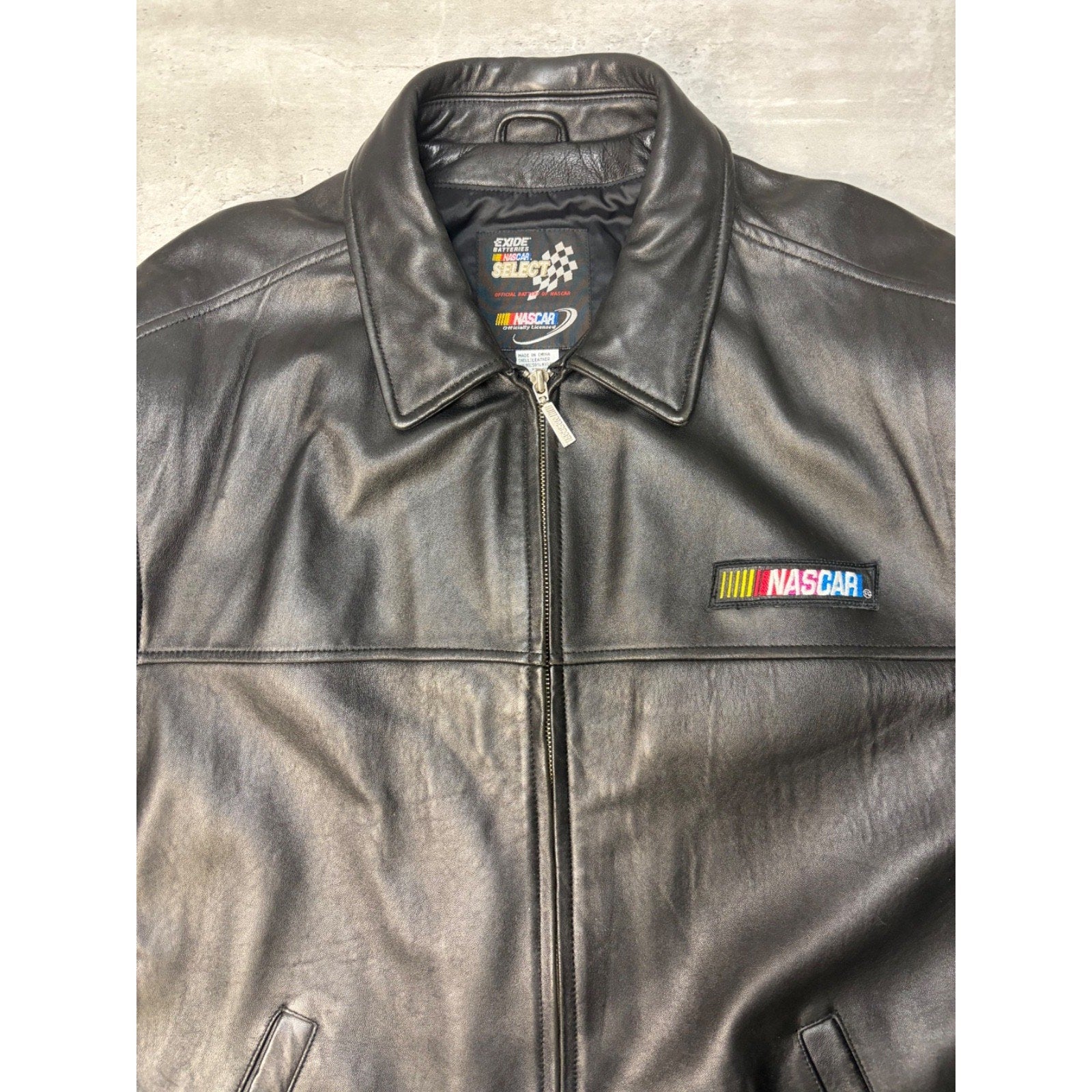 Vintage 2000 Nascar Embroidered Logo Leather Bomber Jacket Size XL