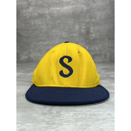 Vintage 1980s Embroidered S Two Tone Snapback Hat OSFA Yellow/Navy Blue