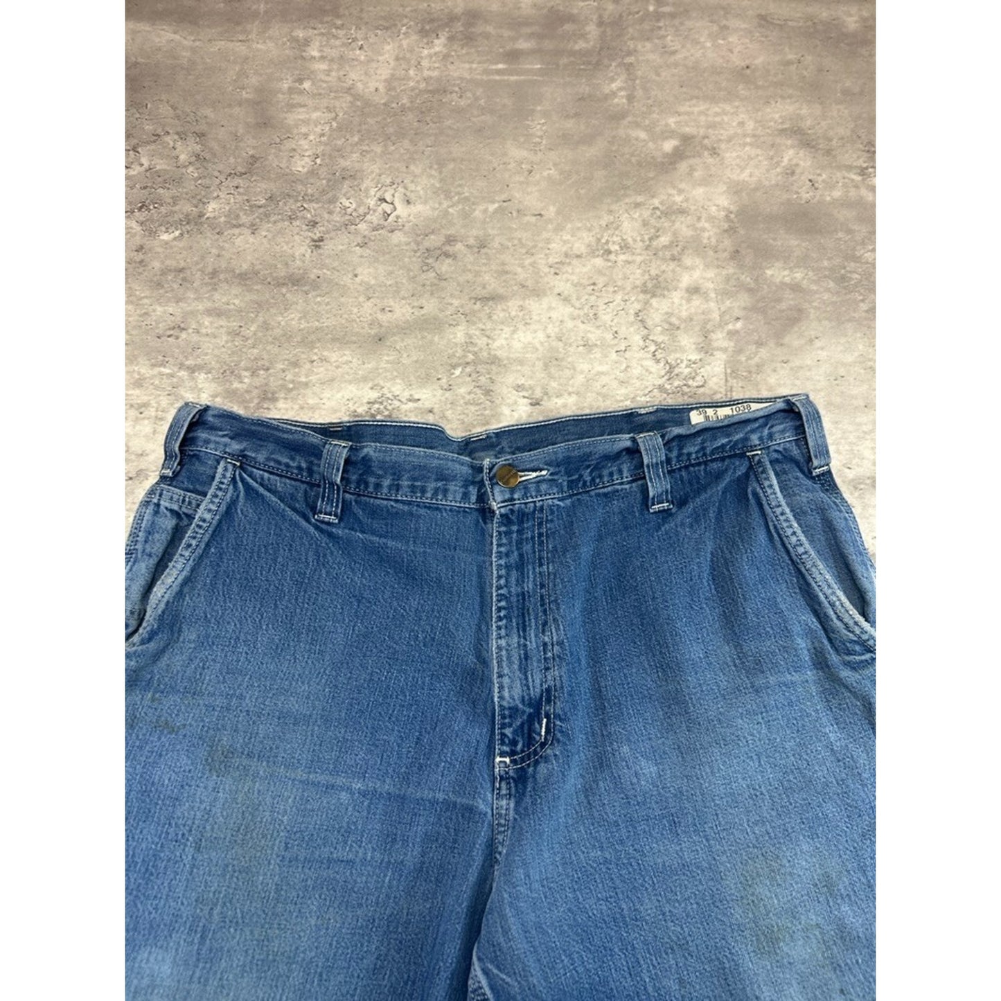 Vintage Carhartt Medium Wash Denim Workwear Carpenter Shorts Size 36 Blue