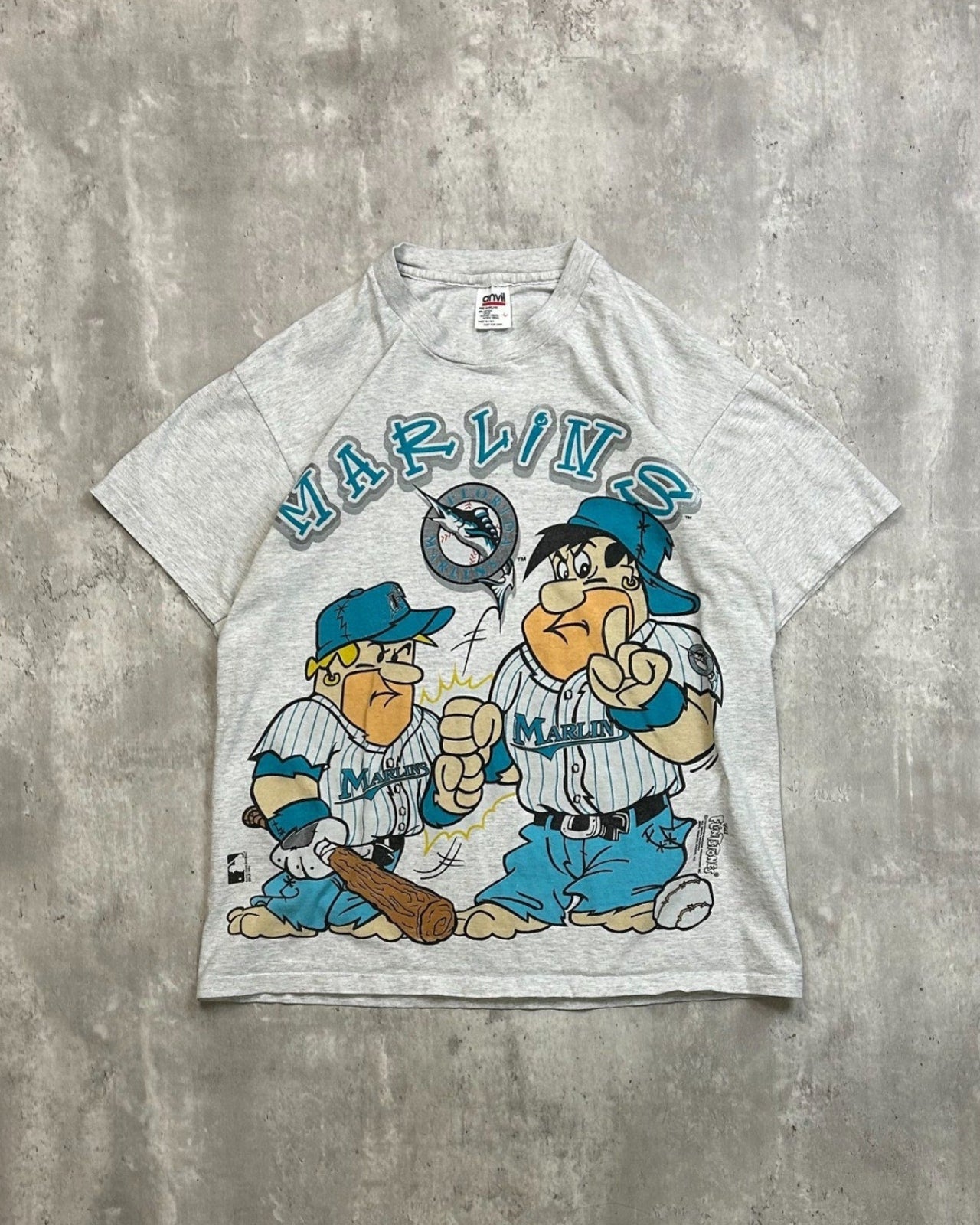 Vintage 1994 Florida Marlins MLB Flintstones Cartoon Graphic T-Shirt Size Large