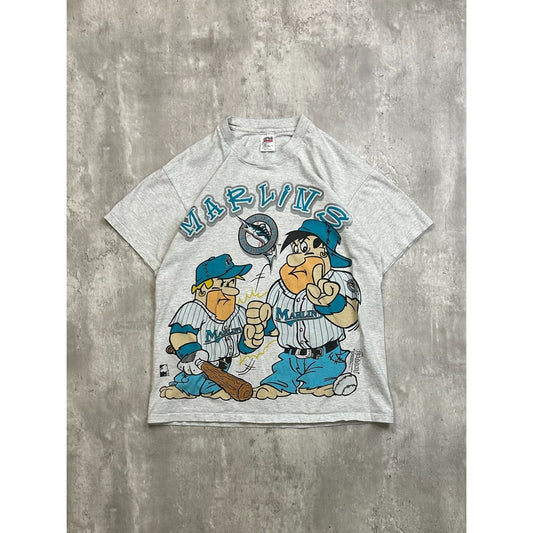 Vintage 1994 Florida Marlins MLB Flintstones Cartoon Graphic T-Shirt Size Large
