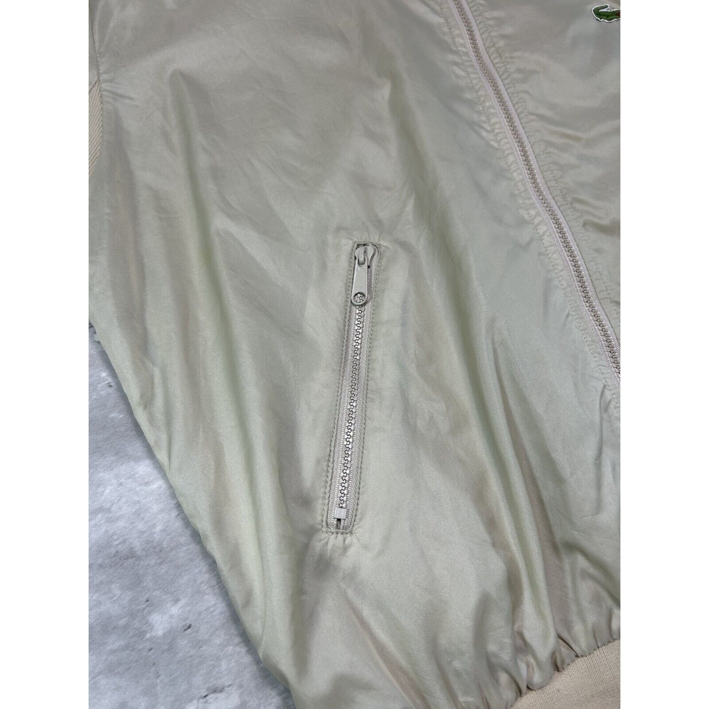 Vintage 1980s Izod Lacoste Nylon Full Zip Windbreaker Jacket Size XL Beige