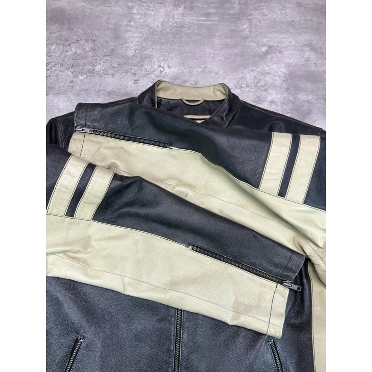 Vintage Danier Two Tone Full Zip Leather Cafe Racer Jacket Size XL