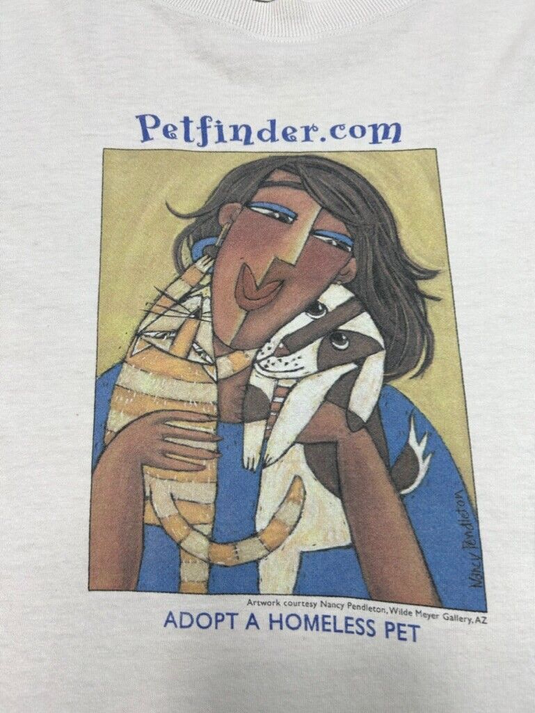 Vintage Adopt A Homeless Pet Art Graphic T-Shirt Size Large White