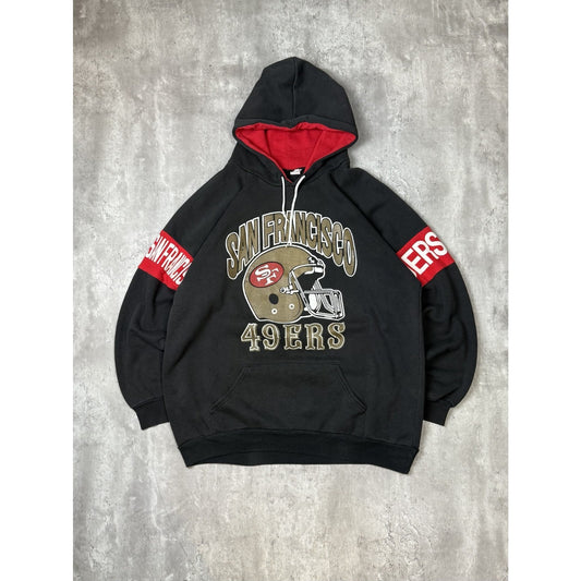 Vintage 90s San Francisco 49ers NFL Helmet Graphic Hooded Sweatshirt Size XL