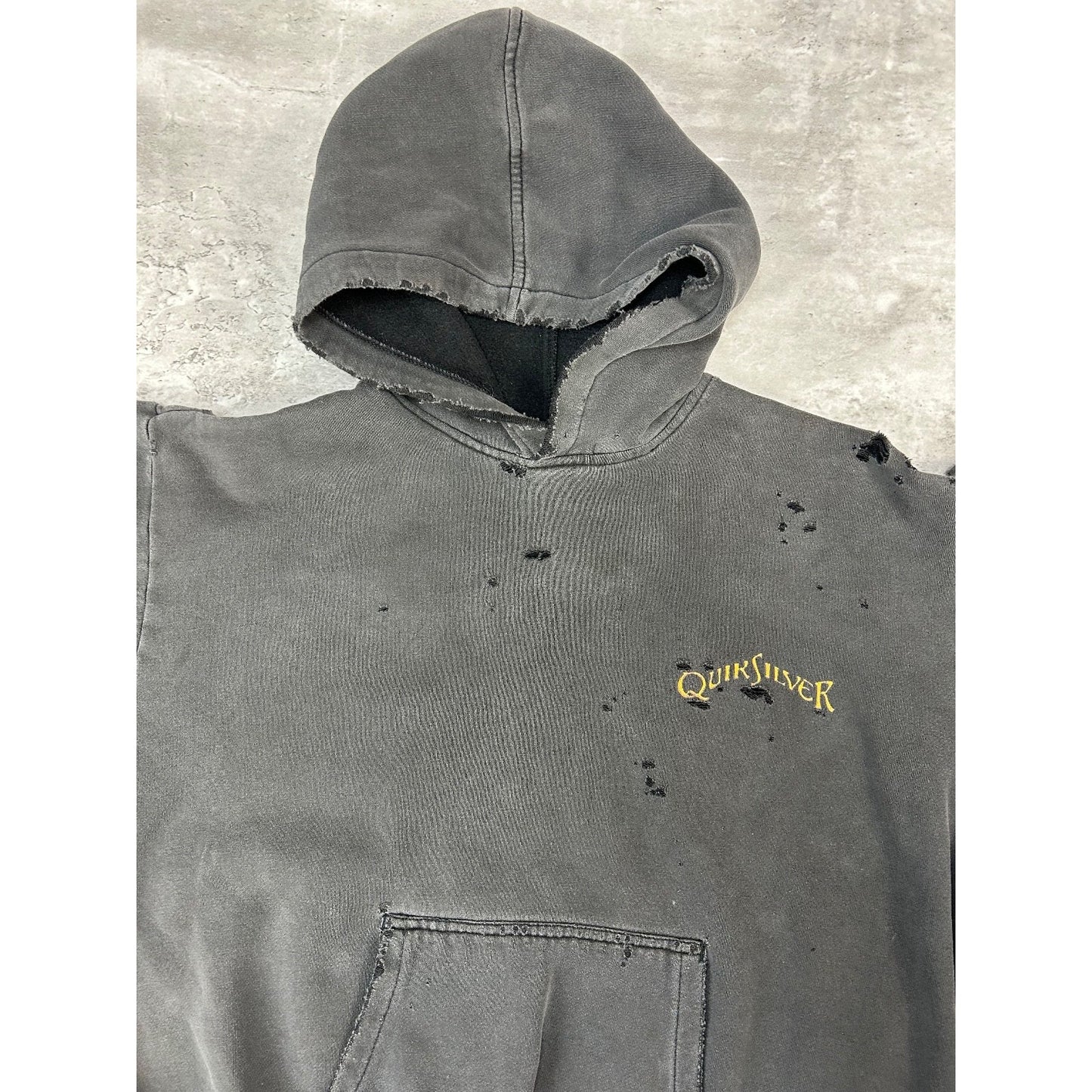 Vintage 90s Quiksilver Distressed Graphic Hooded Sweatshirt Size Small