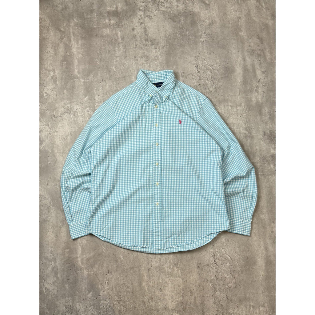 Polo Ralph Lauren Plaid Print Long Sleeve Button Up Shirt Size Large Blue/White