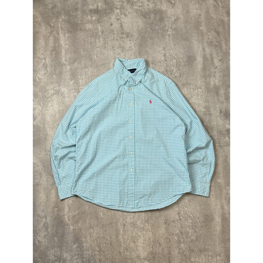 Polo Ralph Lauren Plaid Print Long Sleeve Button Up Shirt Size Large Blue/White