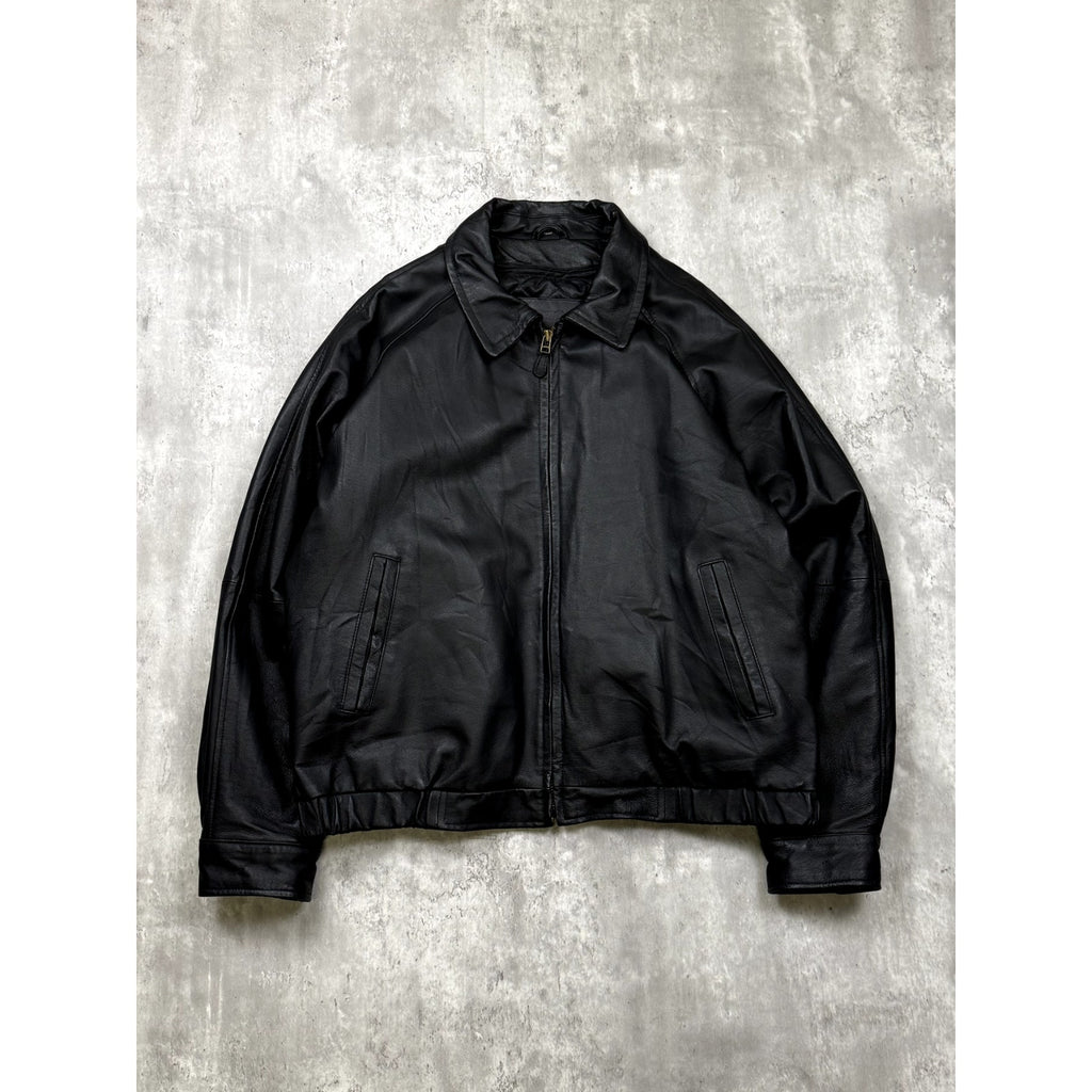 Vintage St. Johns Bay Quilted Lined Full Zip Leather Bomber Jacket Size XL