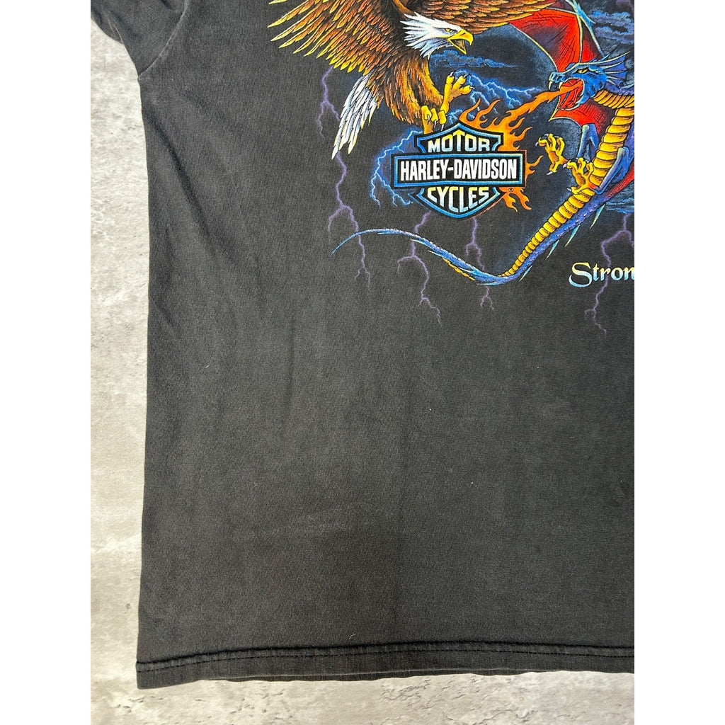 90s Harley Davidson The Strong Survive Bald Eagle Dragon T-Shirt Size Large