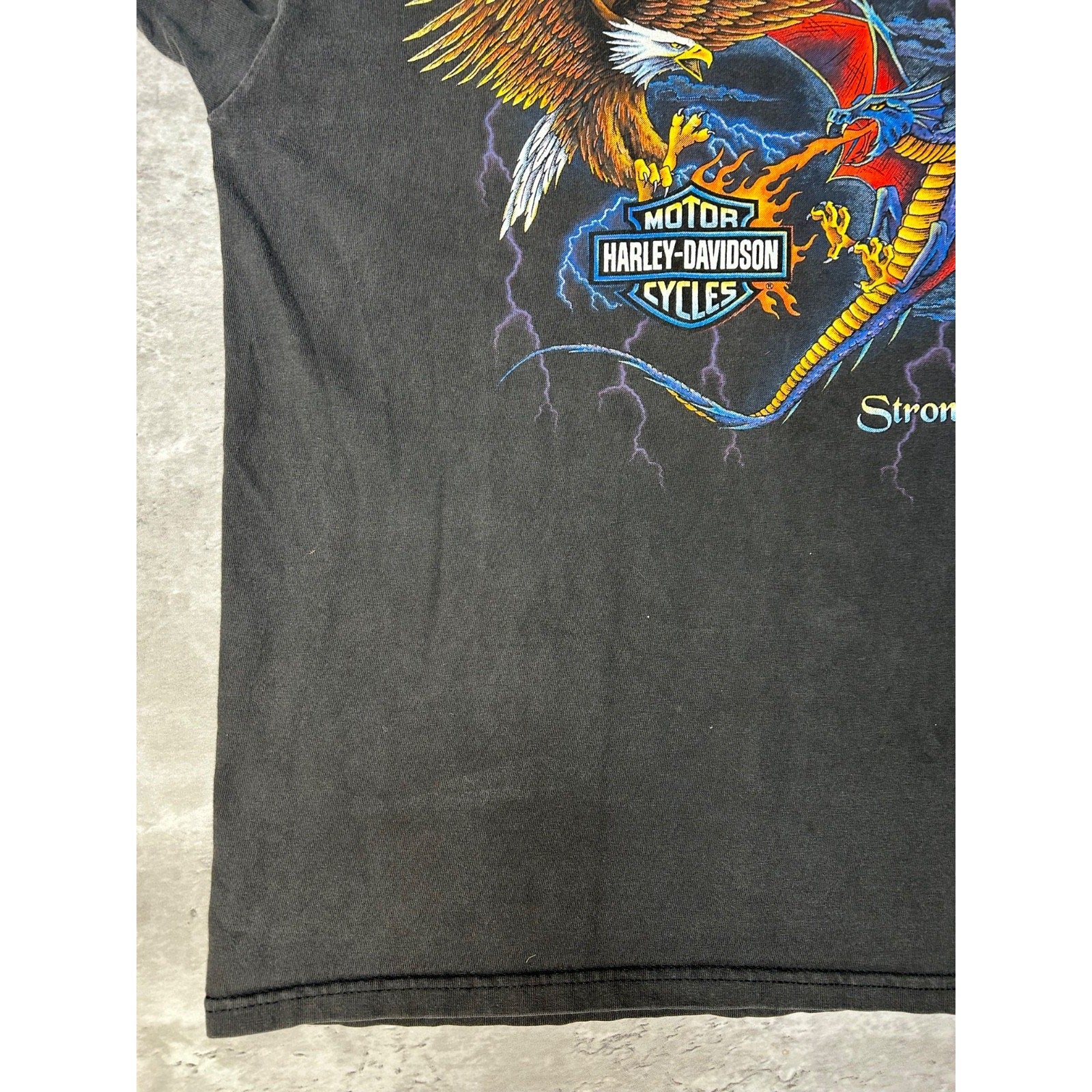 90s Harley Davidson The Strong Survive Bald Eagle Dragon T-Shirt Size Large
