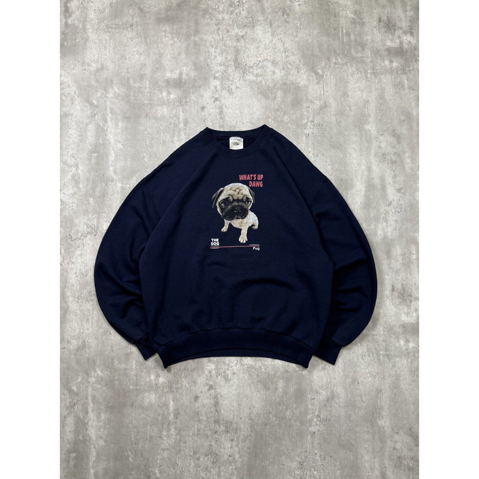 Vintage What's Up Dawg Pug Dog Graphic Animal Sweatshirt Size