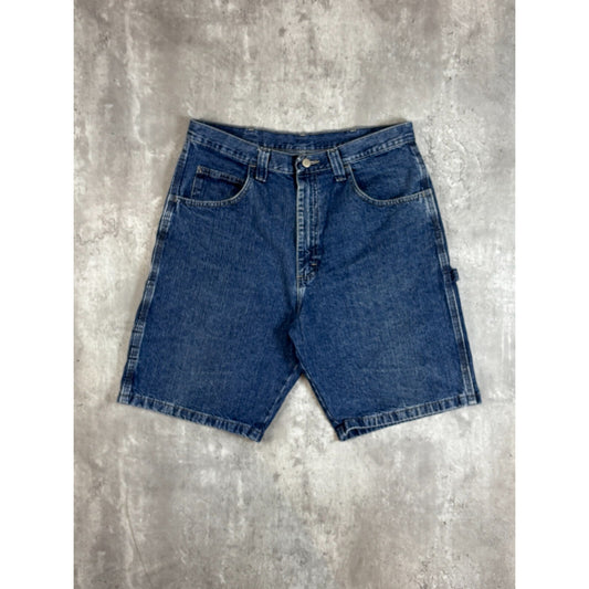 Vintage Wrangler Jeans Workwear Dark Wash Denim Carpenter Shorts Size 34 Blue