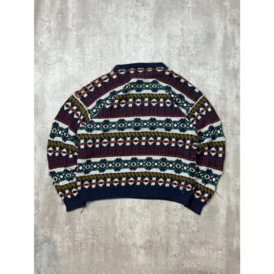 Vintage 80s/90s Etchings Abstract Striped Pullover Knit Sweater Size Large