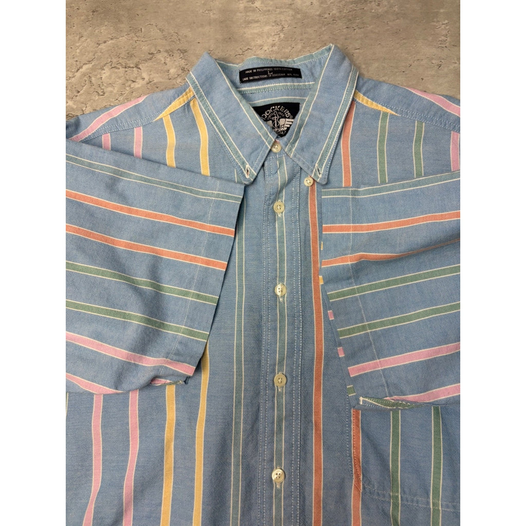 Vintage Dockers Striped Single Pocket Cropped Button Up Shirt Size Large