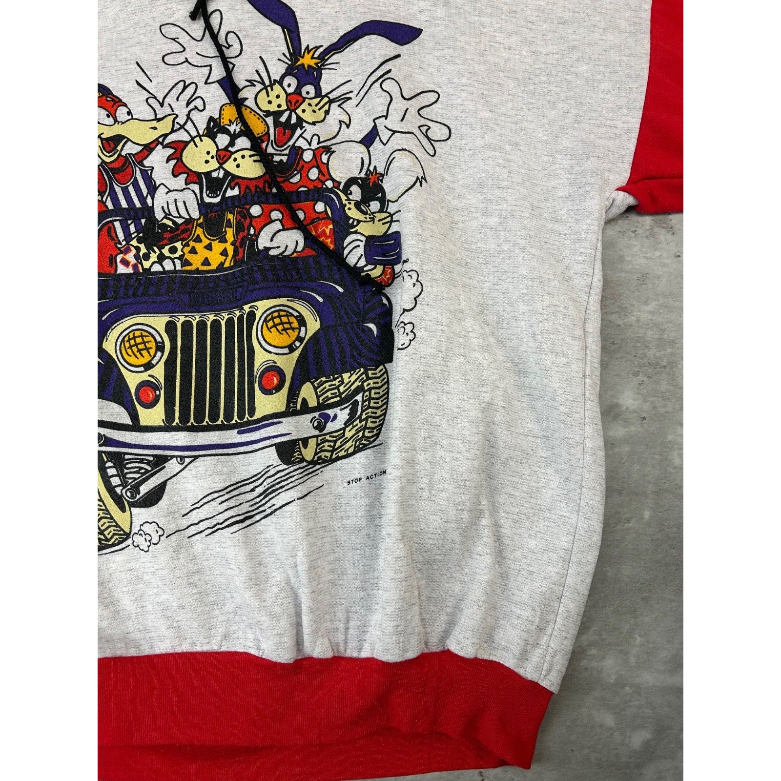Vintage 1993 Cartoon Character Two Tone Pullover Hooded Sweatshirt Size Large