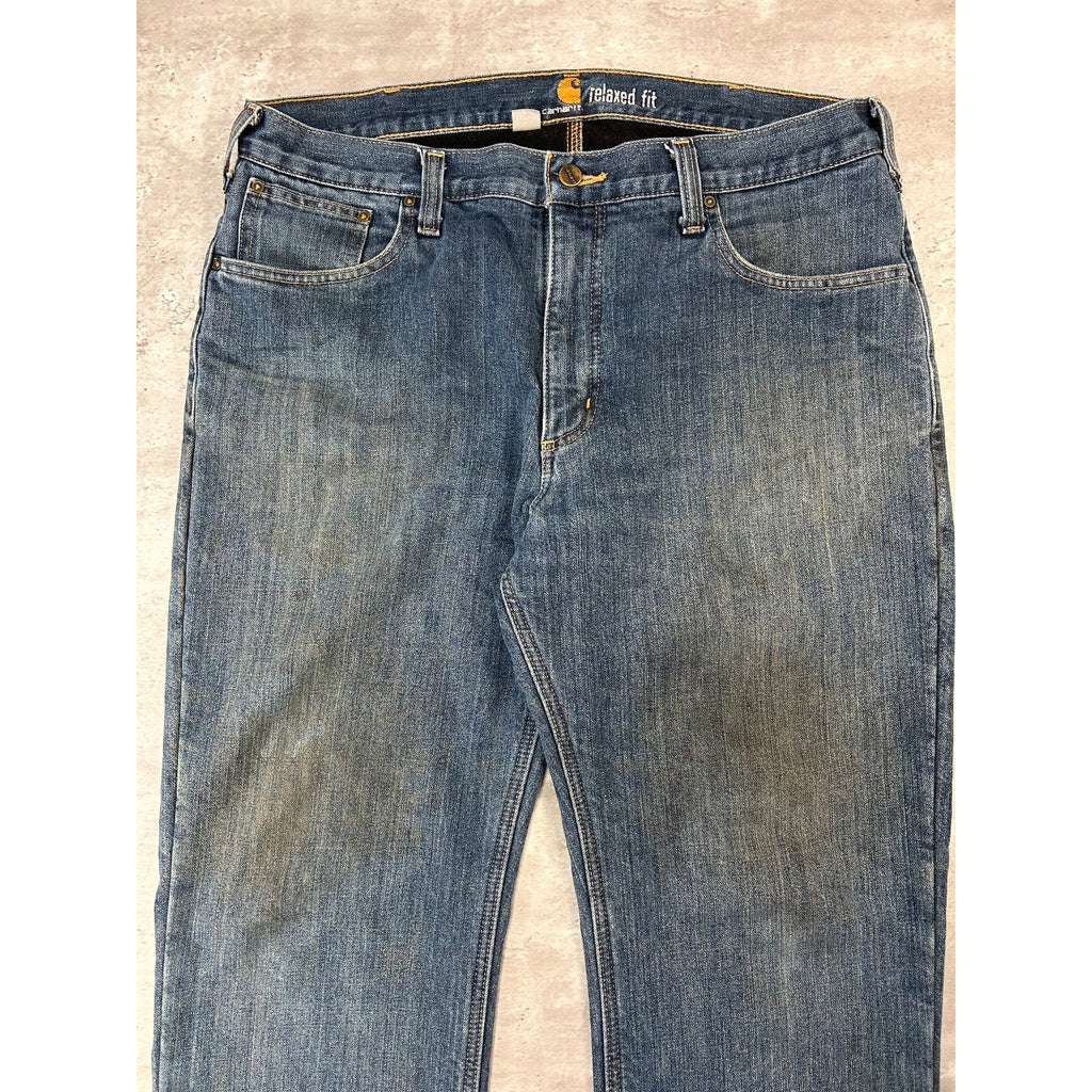 Carhartt Relaxed Fit Fleece Lined Dark Wash Workwear Denim Pants Size 37 Blue