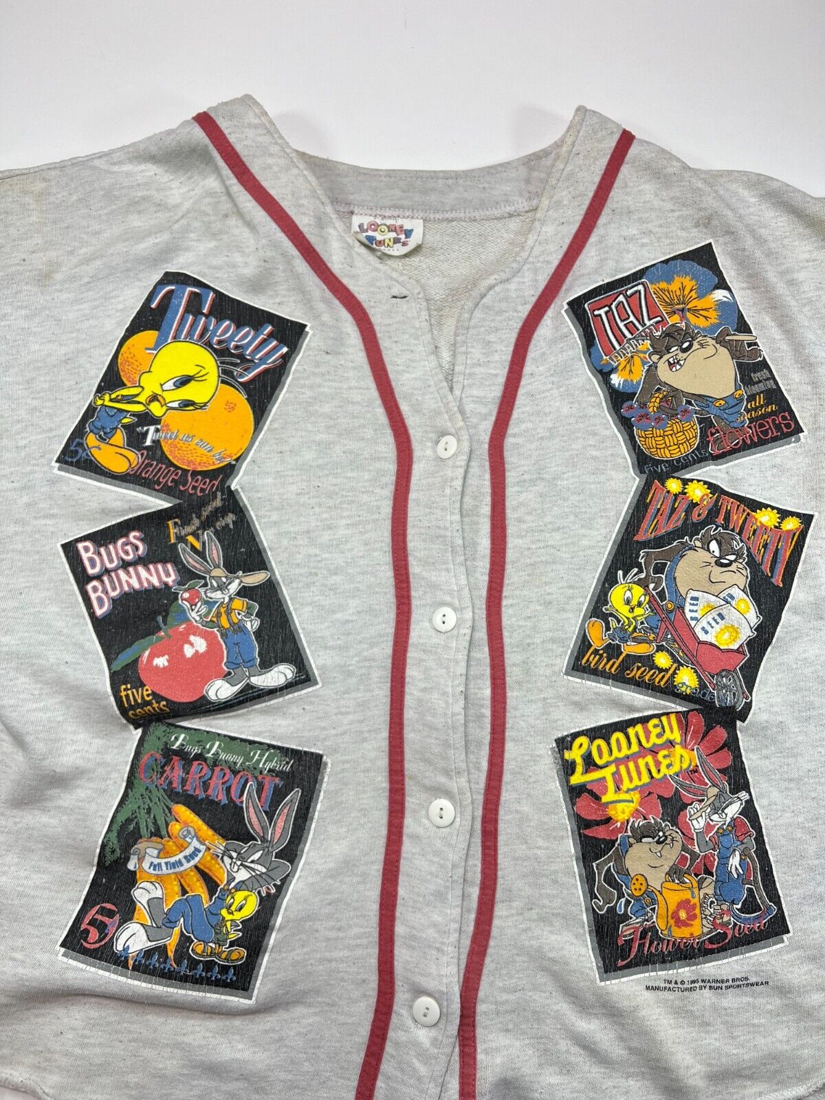 Vintage 1995 Warner Bros. Looney Tunes Cartoon Graphic Baseball Jersey Size XL