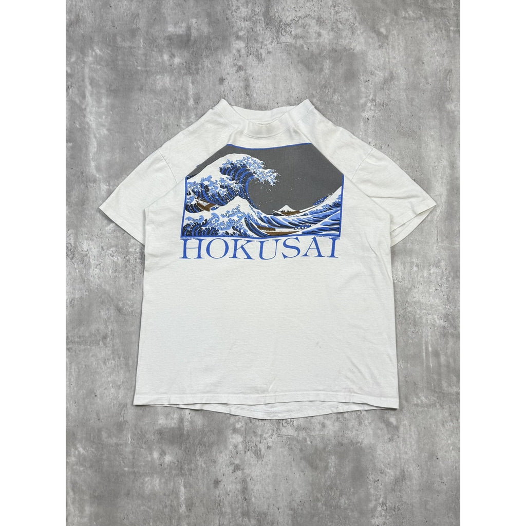 Vintage 90s Hokusai The Great Wave Art Graphic T-Shirt Size Large White