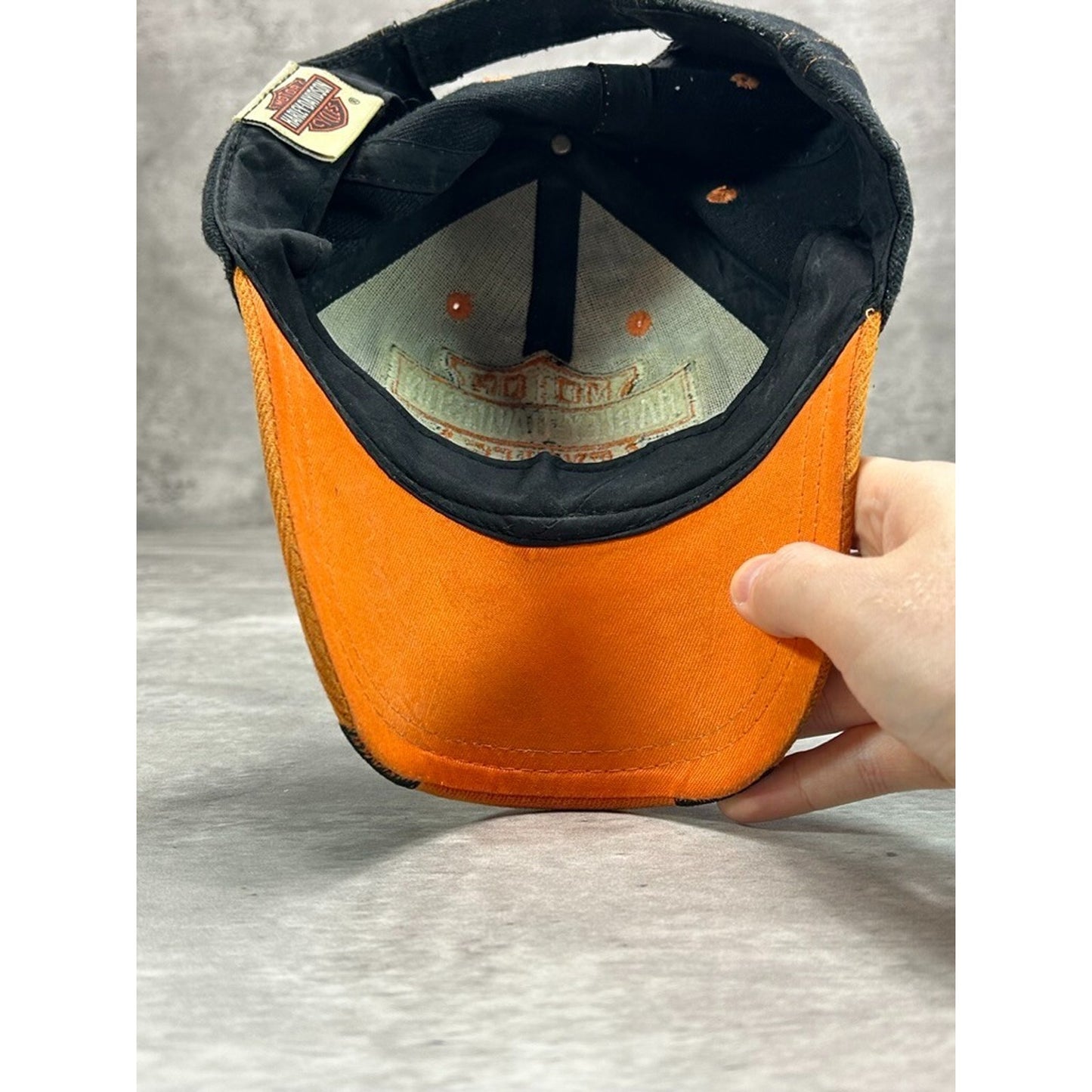 Vintage Harley Davidson Embroidered Logo Flame Brim Strapback Hat OSFA Black