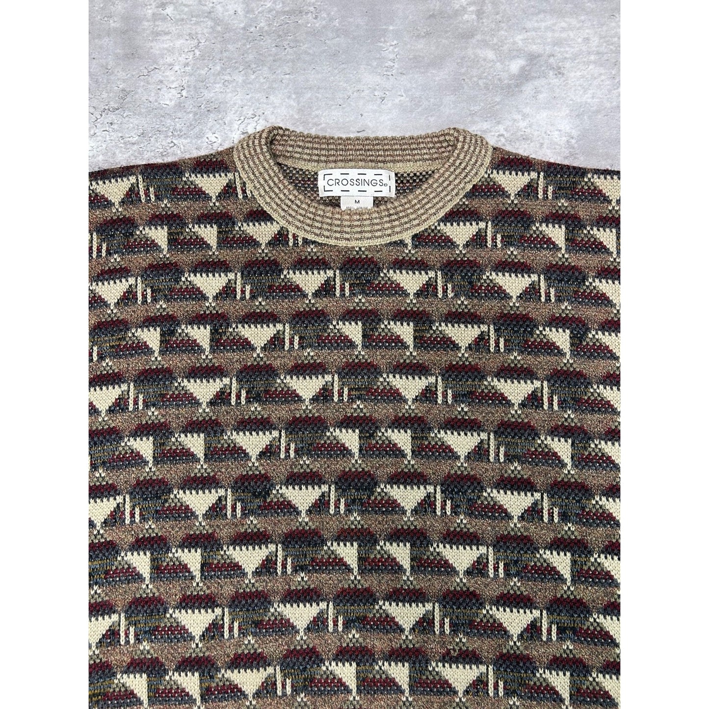 Vintage 90s Crossings Abstract Striped Print Pullover Knit Sweater Size Medium
