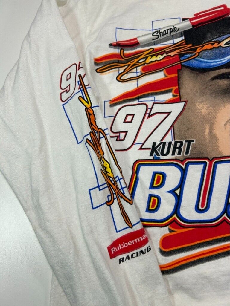 Vintage Kurt Busch #97 Roush Racing Nascar Graphic Long Sleeve T-Shirt Sz Medium