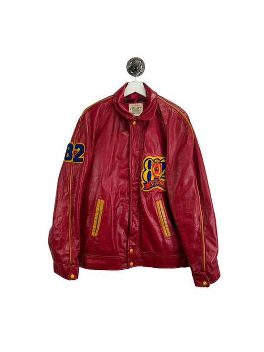 Vintage 80s Queens University Art Sci Full Zip Leather Jacket Size 42 Large Red