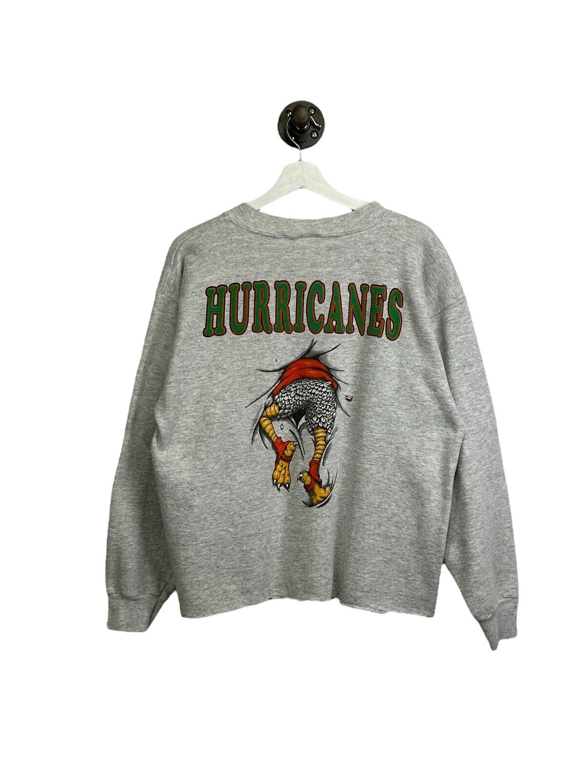 Vintage 90s Miami Hurricanes NCAA Chest Buster Graphic Sweatshirt Size XL Gray