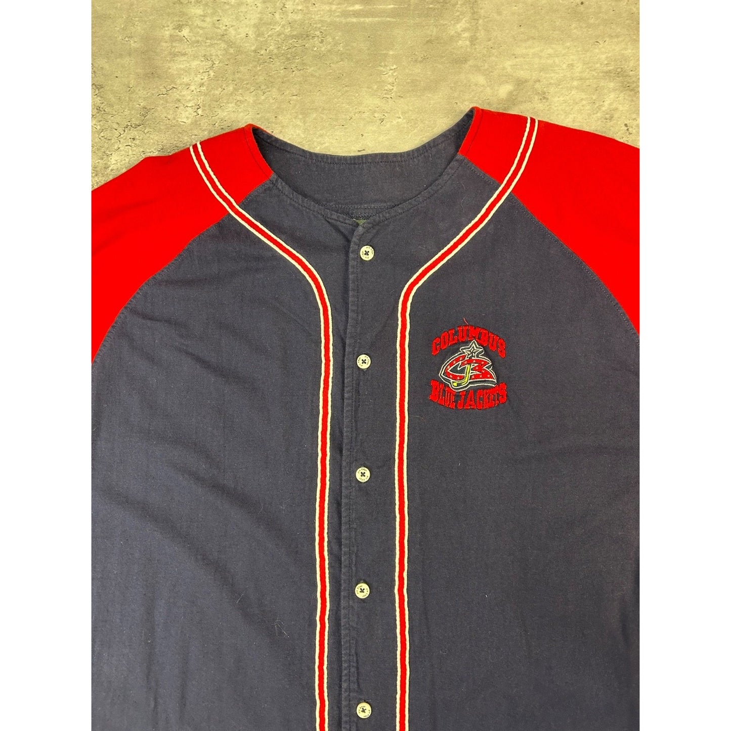 Vintage Columbus Blue Jackets NHL Embroidered Logo Baseball Jersey Size Large