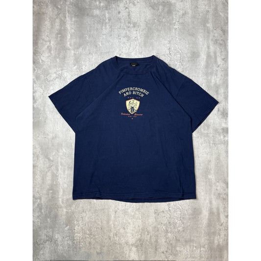 Vintage 90s Pimpercrombie And Bitch Parody Spellout T-Shirt Size XL Blue