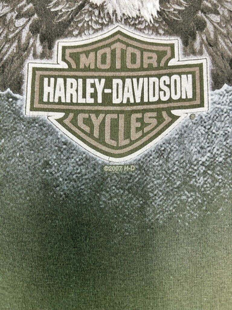 Harley Davidson Motorcycles Spell Out Bald Eagle Graphic T-Shirt Size 2XL Green